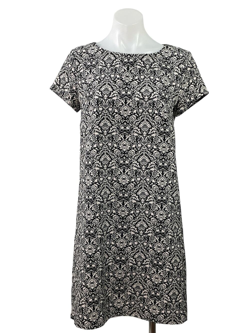 Philosophy Womens Black Damask Floral Print Short Sleeve Mini Shift Dress Size S